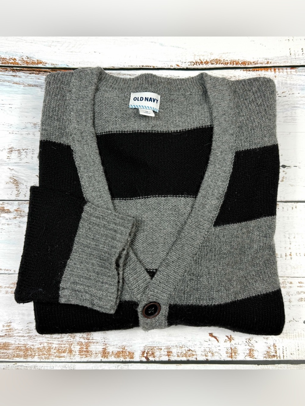 Old Navy Men’s Gray & Black Striped V-Neck Cardigan